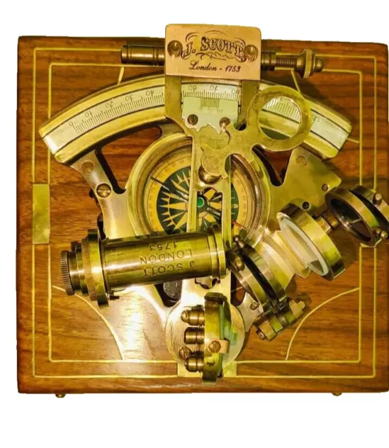 Nautische Messing Sextant Arbeit Marine Vintage Holzkiste seltener neuer...