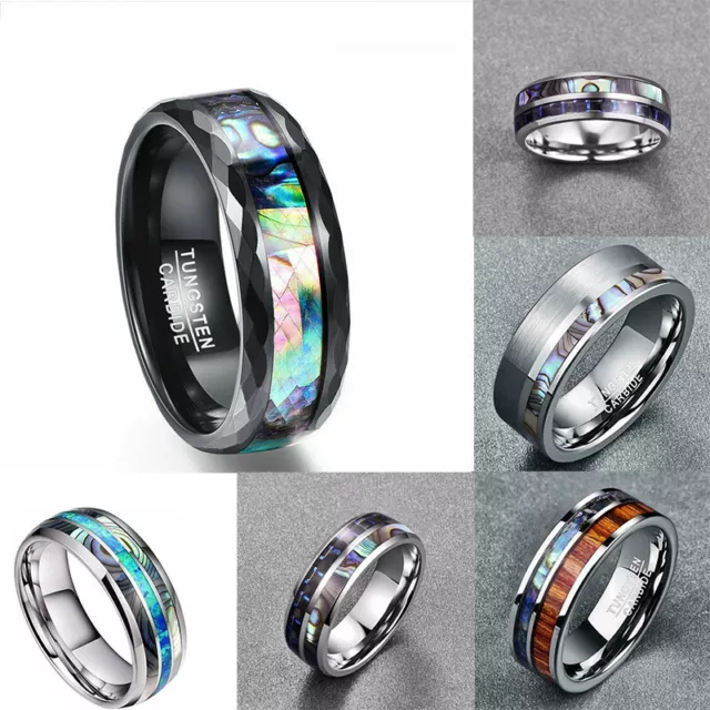 Men's Ring Carbide & Abalone Band Titanium steel Wedding Shell Inlay 8MM Jewelry