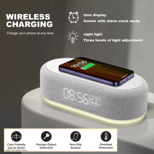 Wireless Charger Digital Alarm Clock LED Thermometer Display For Apple iPhone 15