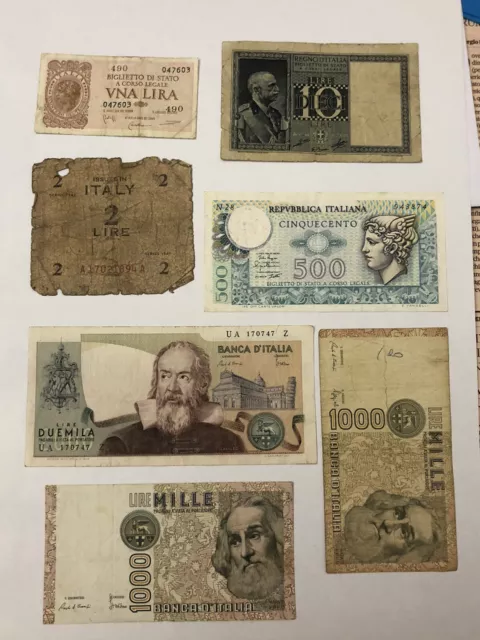 Italia lotto 7 banconote 1939/88 Banca It. Biglietti Stato, Occupazione Sicilia