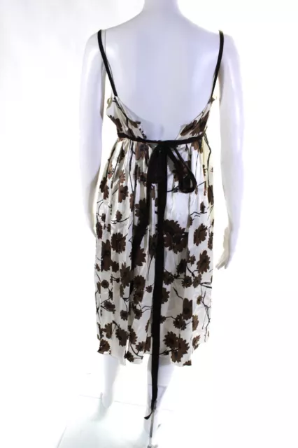Vera Wang Womens Floral Print A Line Belted Maxi Dress White Brown Size 4 3