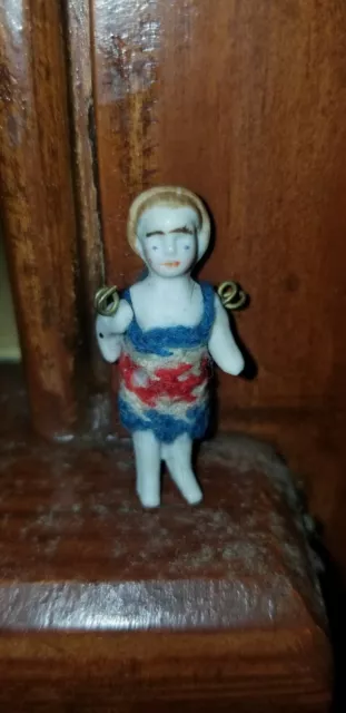 Antique Molded Hairband Miniature German 1 3/8”  Jointed Bisque Dollhouse Doll