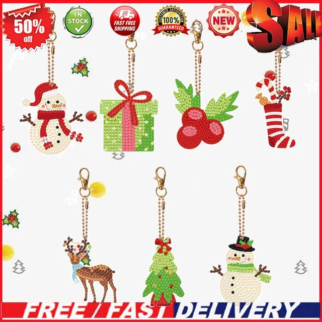 Double Sided Rhinestone Pendant Ornament Elk Special Shape Xmas Tree 7PCS