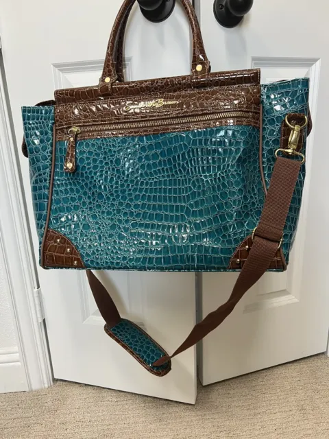 Samantha Brown Luggage Turquoise Blue Brown Croc Embossed Weekender Carry On Bag 19
