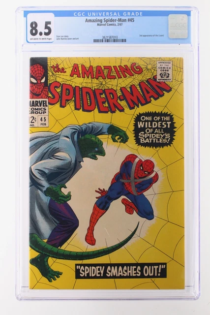 Amazing Spider-Man #45 - Marvel 1967 CGC 8.5 3rd Appearance of the Lizard.