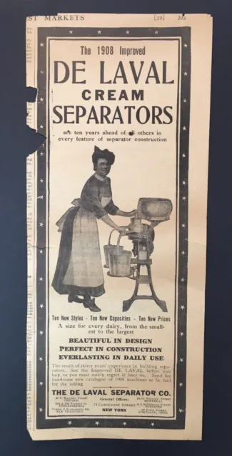 Print Ad Clipping De Laval 1908 Improved Cream Separator Lady in Apron