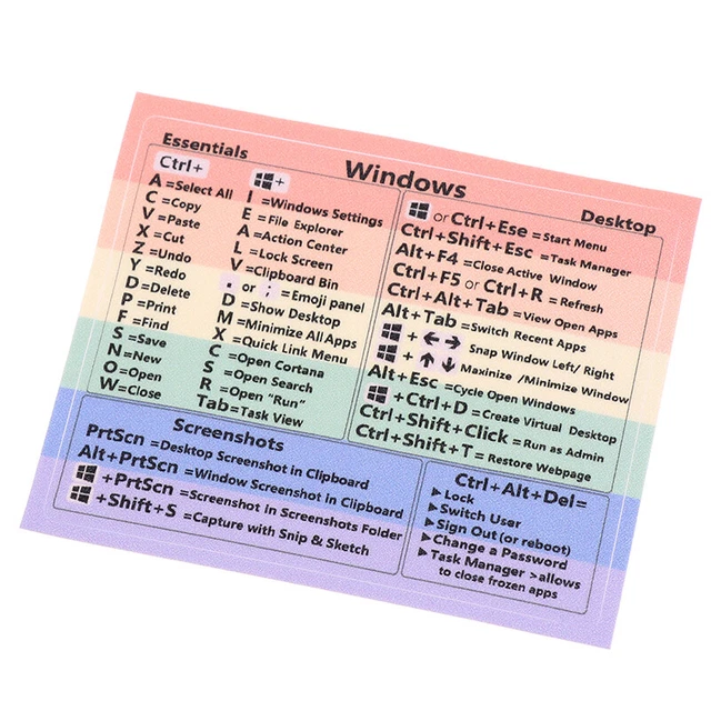 WINDOWS KEYBOARD REFERENCE Shortcut Cheat Sheet Sticker Water Proof Rai ...