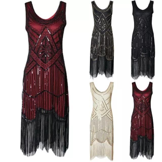 Plus Size New Gatsby Costumes 20s Cocktail Party Sequin Fringe Flapper Dress.
