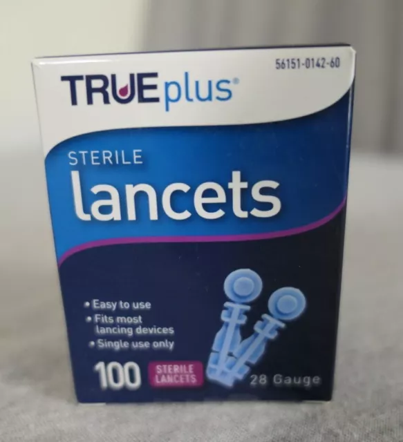 NUEVO Lote de 2 x 100 TruePlus Lancets calibre 28 200 total caduca 2025