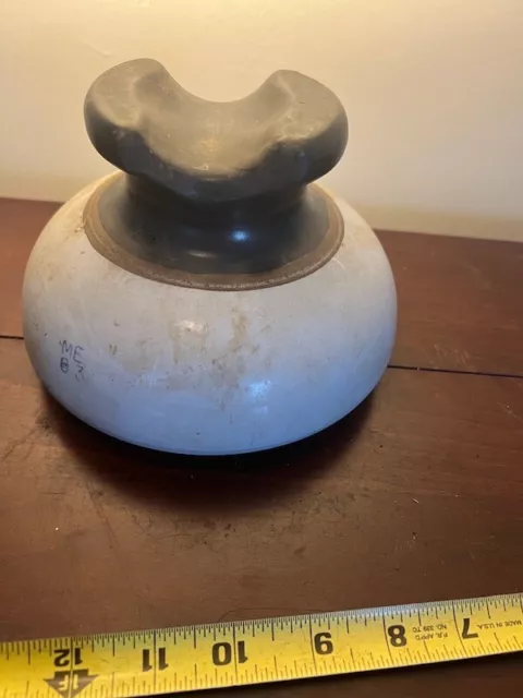Vintage High Voltage Porcelain Power Line Insulator Ceramic Brown-Cream 7” ME 83