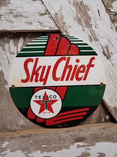 Vintage Texaco Porcelain Sign Sky Chief Texas Peteoleum Oil Gas Station Lube Usa