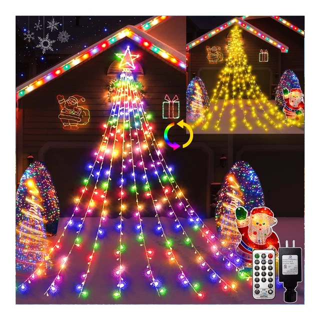 Outdoor Christmas Decorations Star Light,13FT 344 LED Waterfall Tree Lights w...