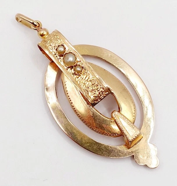 Pendentif Victorien En Or 18k Avec Pierre Violette Et Perle - Circa 1850 - Collier Mi-long - Occasion