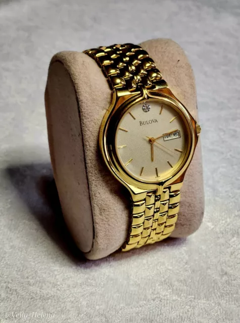 Bulova Classic All Gold Watch w/ Diamond Stone Accent, Brand New, Men's Women's