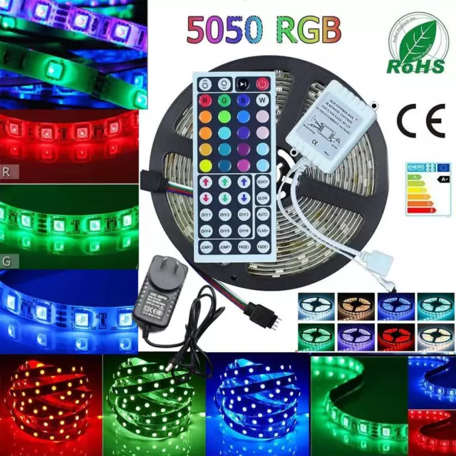 5050 RGB LED Strip Lights Waterproof IP65 1m-30m 12V 44key IR Controller Adapter