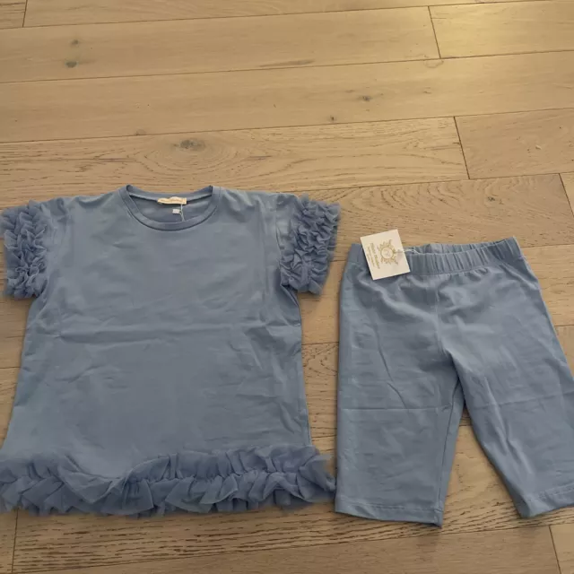 BNWT baby blue age 9 10 cycling shorts and ruffle top set stretchy comfy