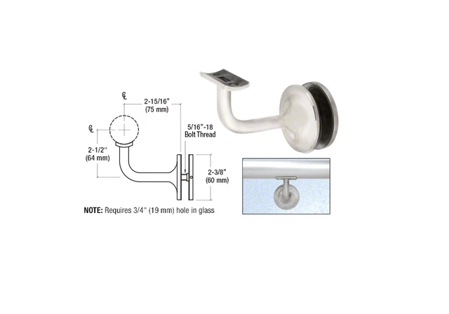 CRL Brushed Stainless  Pismo Series Glass Mounted Hand Rail Bracket HR15GBS