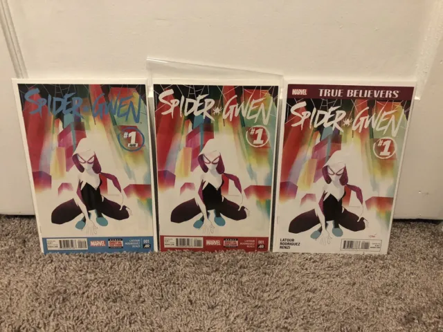 SPIDER-GWEN 1 1ST And 2ND PRINTING   (2015, MARVEL COMICS) Plus True Believers