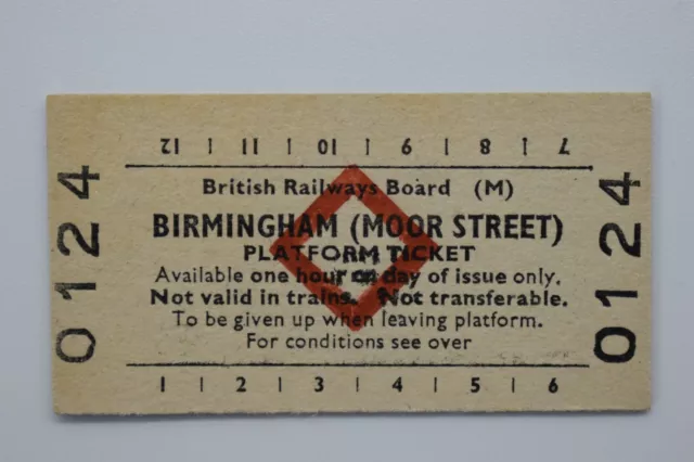 British Railways Board (M) Platform Ticket No 0124 BIRMINGHAM Moor Street 1980