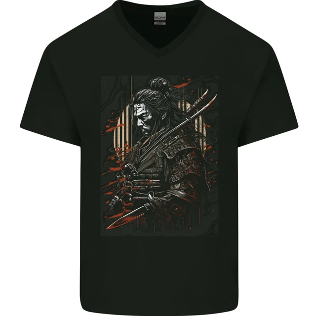 Warrior of the Samurai Japanese MMA Mens V-Neck Cotton T-Shirt
