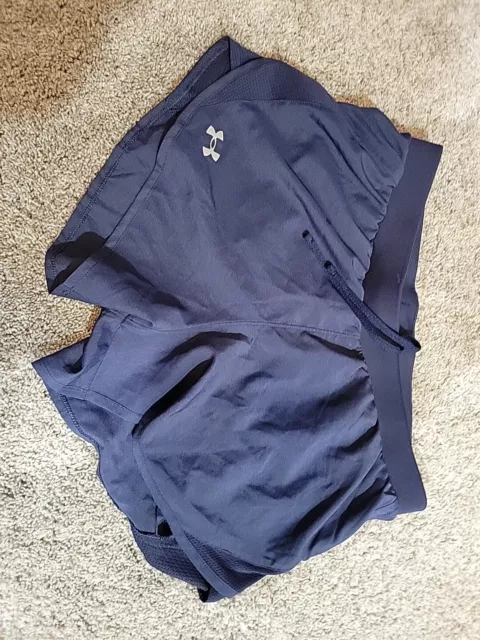 Under Armour Heat Gear Loose Ladies Shorts Medium Navy Blue Lined Running Shorts