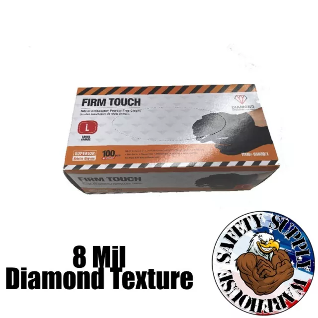 Firm Touch Black Nitrile Disposable Gloves 8 Mil Raised Diamond Texture, 100/box