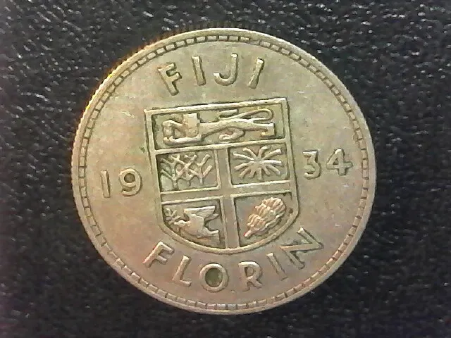 1942 Fiji 1 Florin Silver Coin George VI