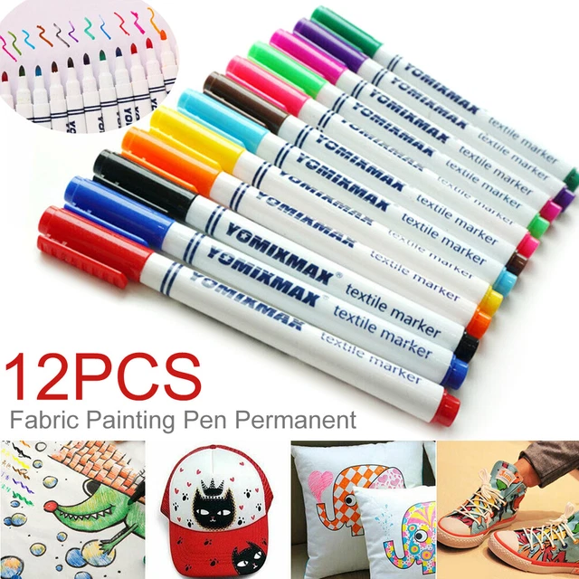 12 piezas Marcadores de tela Pintura Textil Ropa Camiseta Zapatos Pluma Artes Permanentes