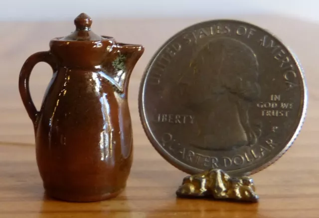 IGMA Artisan Jane Graber Miniature Redware Lidded Coffee Pot: 1:12 Scale
