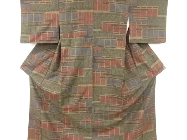 6875365: Japanese Kimono / Vintage Kimono / Tokamachi Tsumugi / Woven Geometric