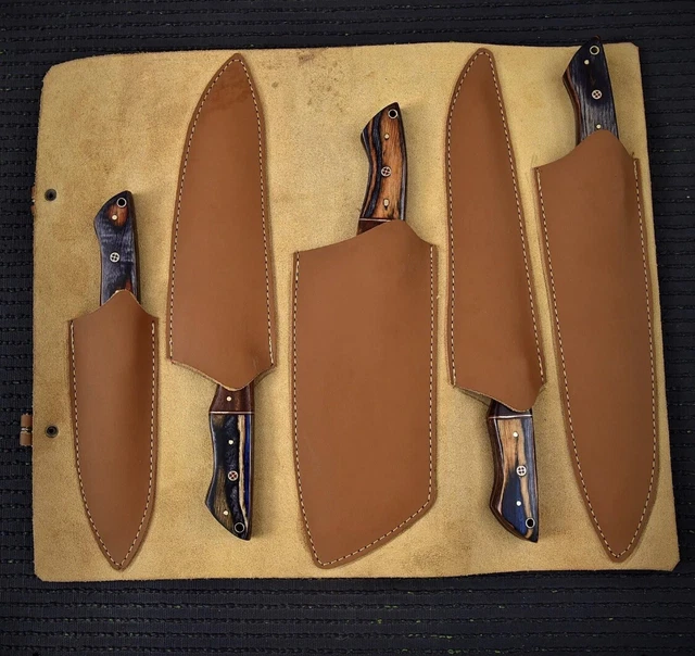 Küchen Messer 256 Lagen Damaskus Stahl Handgefertigte Messer Set Mit Lederschide 7