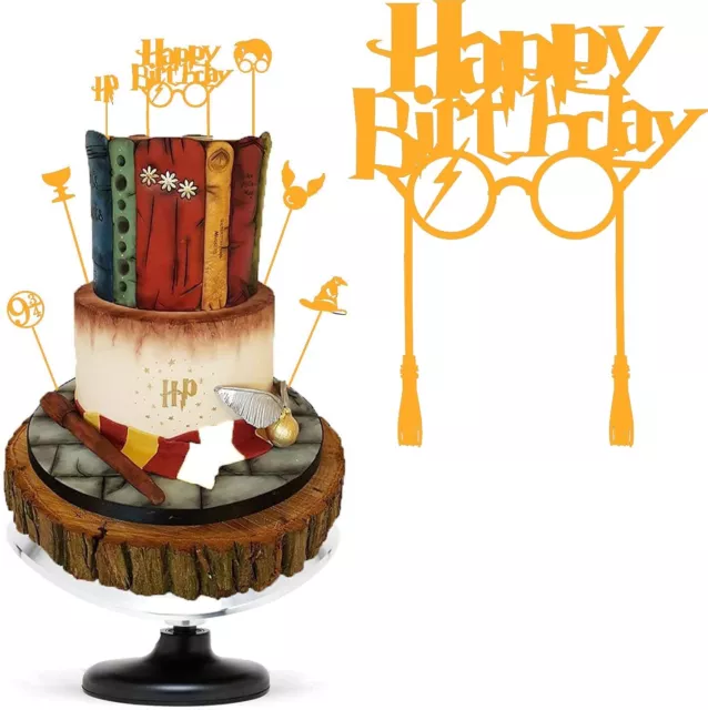 Happy Birthday Cake Wood Topper for Harry P. Themed Movie Lovers Set Of 8