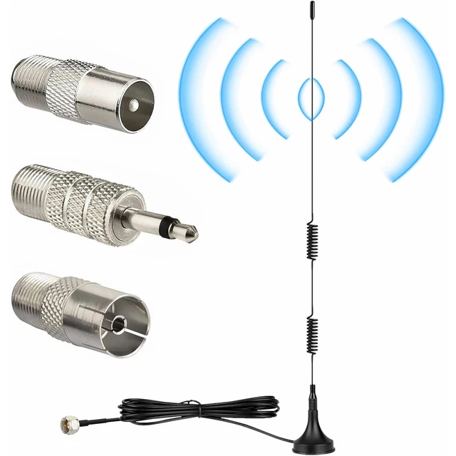 Antenne FM/DAB 50 Ohm Avec Base Magnétique - Améliore La Réception Radio Pour Voiture, Home Cinéma Et Autoradio