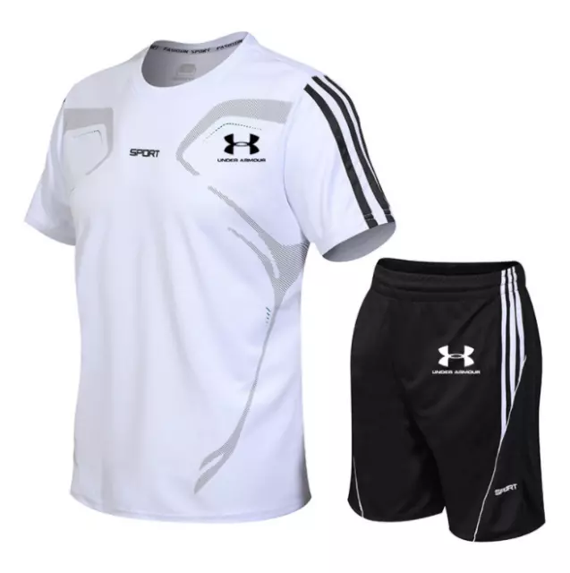 Men's T-Shirt Under Armour Shorts Two Piece Summer Tracksuit Set Top Shorts-UK#