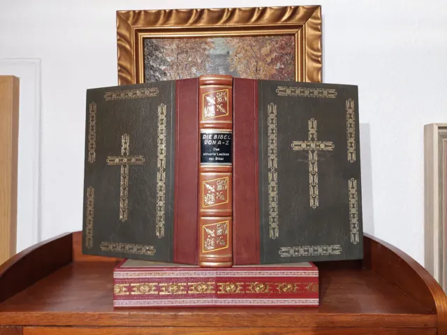 BIBEL LEXIKON Bibliophile LUXUSAUSGABE Prachtvoller LEDER HANDEINBAND Buchbinder