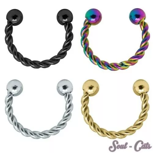 Un Piercing Falso Septum Pendiente de Nariz Falso Negro Arco Iris Plata