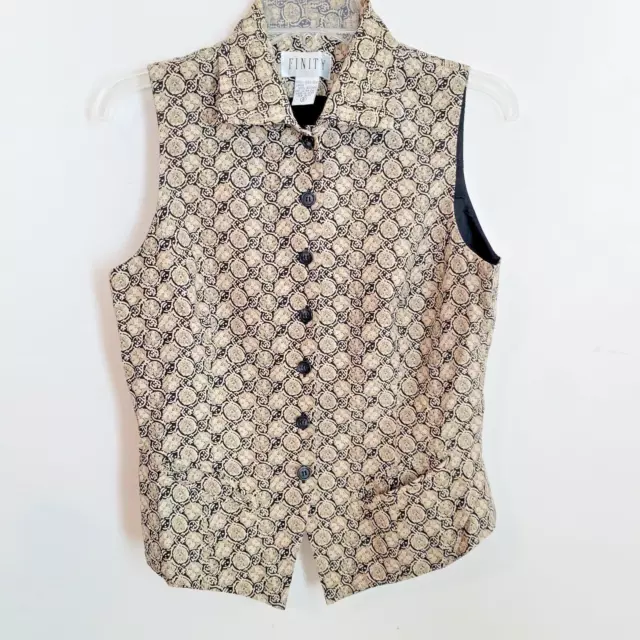 FINITY Shirt Womens Size 8 Collared Button Up Silk Vest Minimal Vintage Preppy