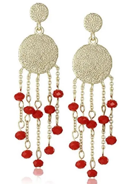 Karen Kane C009017CL Chandelier Drop Earrings w/Red Coral Glass Stones Beads $89