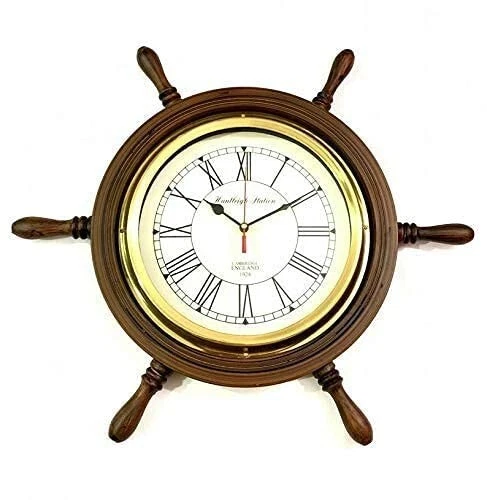 Holz Wanduhr Nautisch Schiff Rad Vintage Heim & Büro Dekor Uhr