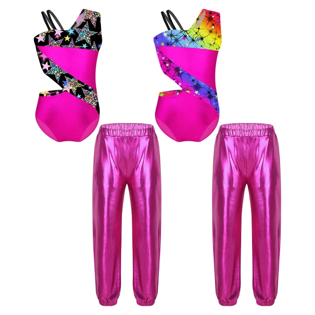 Kids Girls Dancewear Outfits Shiny Ballet Practice Gymnastics Performance Jazz
