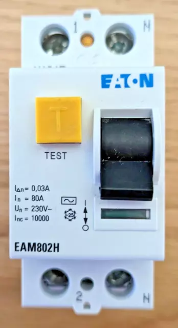 Eaton RCD 80 Amp 30mA Double Pole 80A RCCB Memshield 3 Trip EAM802H