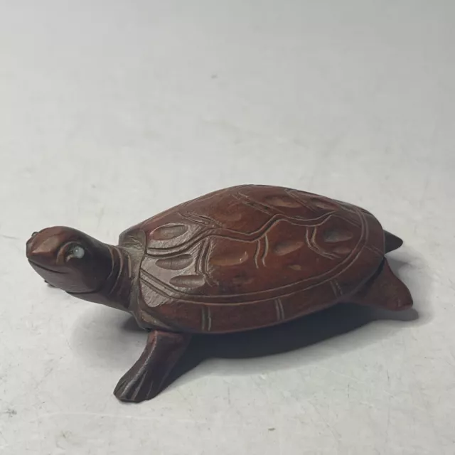 Vintage Hand Carved Small Wooden Turtle Tortoise 🐢 Figurine Collectible (6)