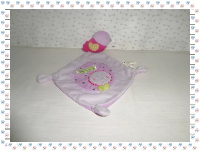 ❣ - Doudou Plat Carré Oiseau Mauve Rose Joli Monde Nicotoy