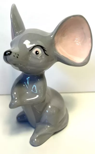 Vintage 1960s midcentury modern MCM China 5” Gray Ceramic mouse figurine MINT