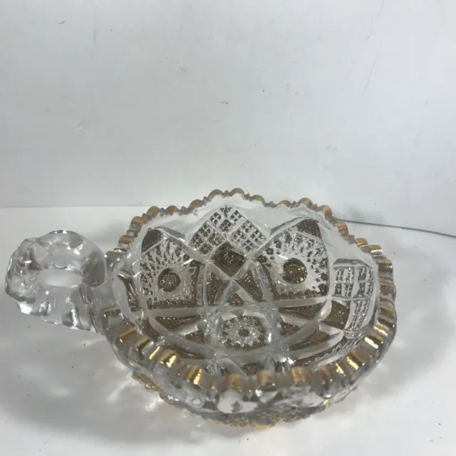 Vintage Clear Imperial Glass Hobstar Nappy Gold Trim Dish