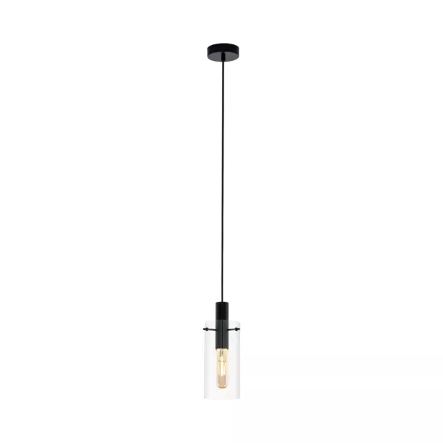 Pendant Ceiling Light Colour Black Shade Clear Glass Minimalist Bulb E27 1x60W