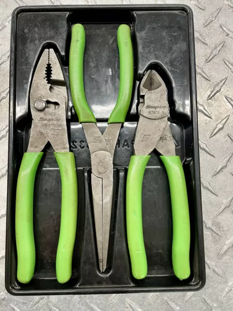 Snap-on Tools USA NEW GREEN 3pc Soft Grip Slip Joint Pliers Lot Set