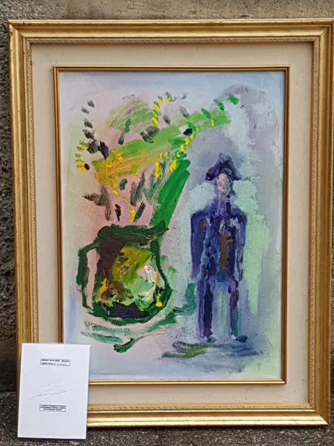 Ernesto Treccani (Milano 1920-2009)"Napoleone tra i fiori". Dipinto olio su tela