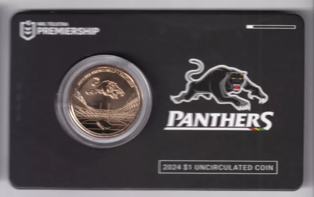 Australian: 2024 $1 Nrl Rugby Penrith Panthers Unc Coin On Card - Scarce