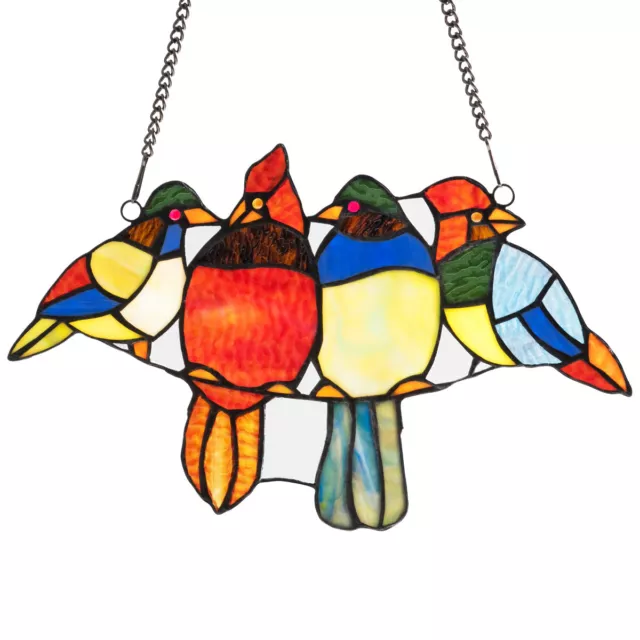 14.5" Stained Glass Birds Windows Panel Tiffany Hanging Sun Catcher Wall Decor